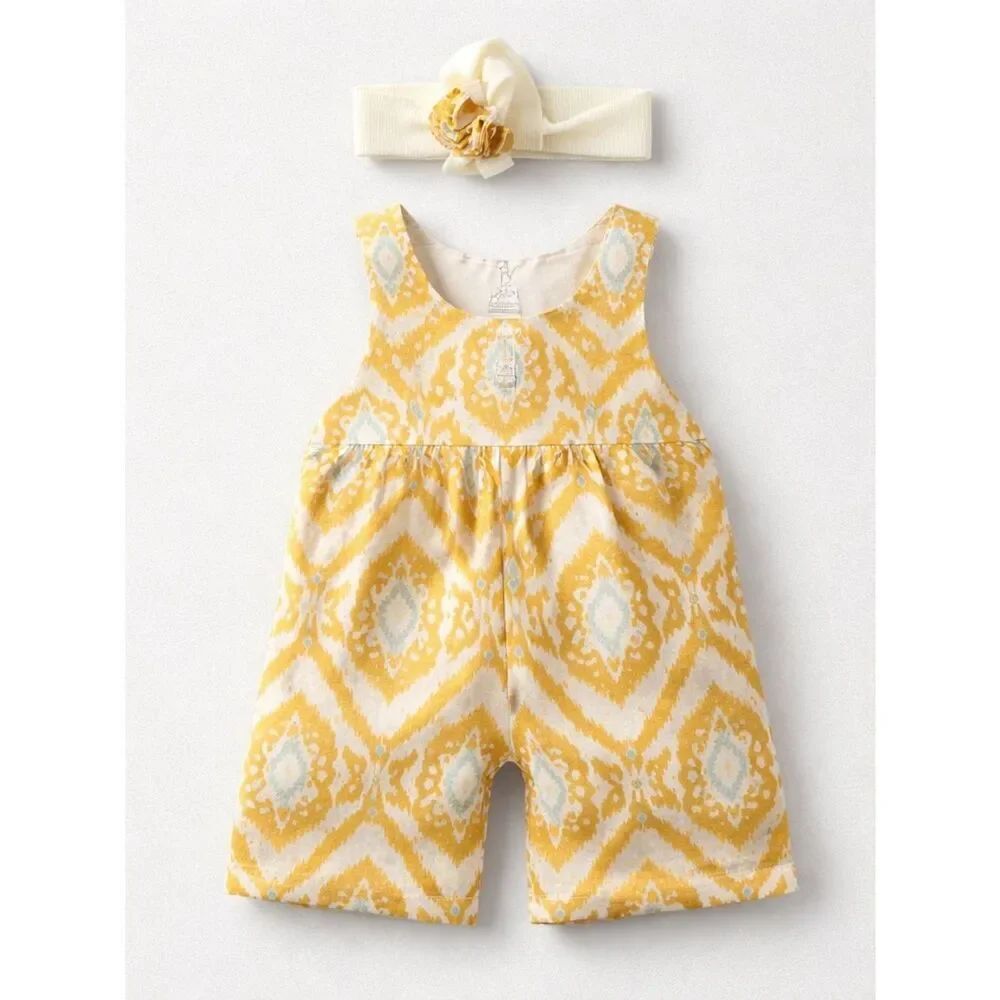 Rachel Zoe baby mustard cream aqua jumpsuit with headband size 3-6 months NWT